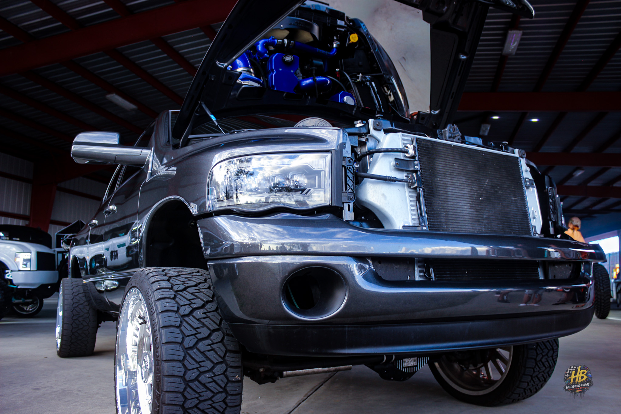 Gray truck under hood