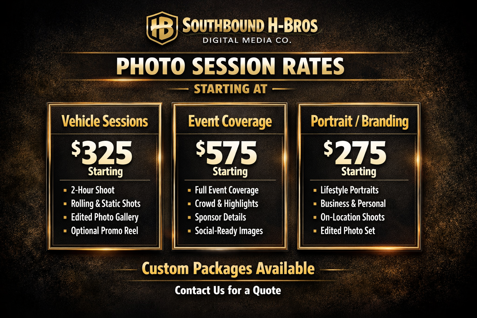 Southbound H-Bros pricing graphic